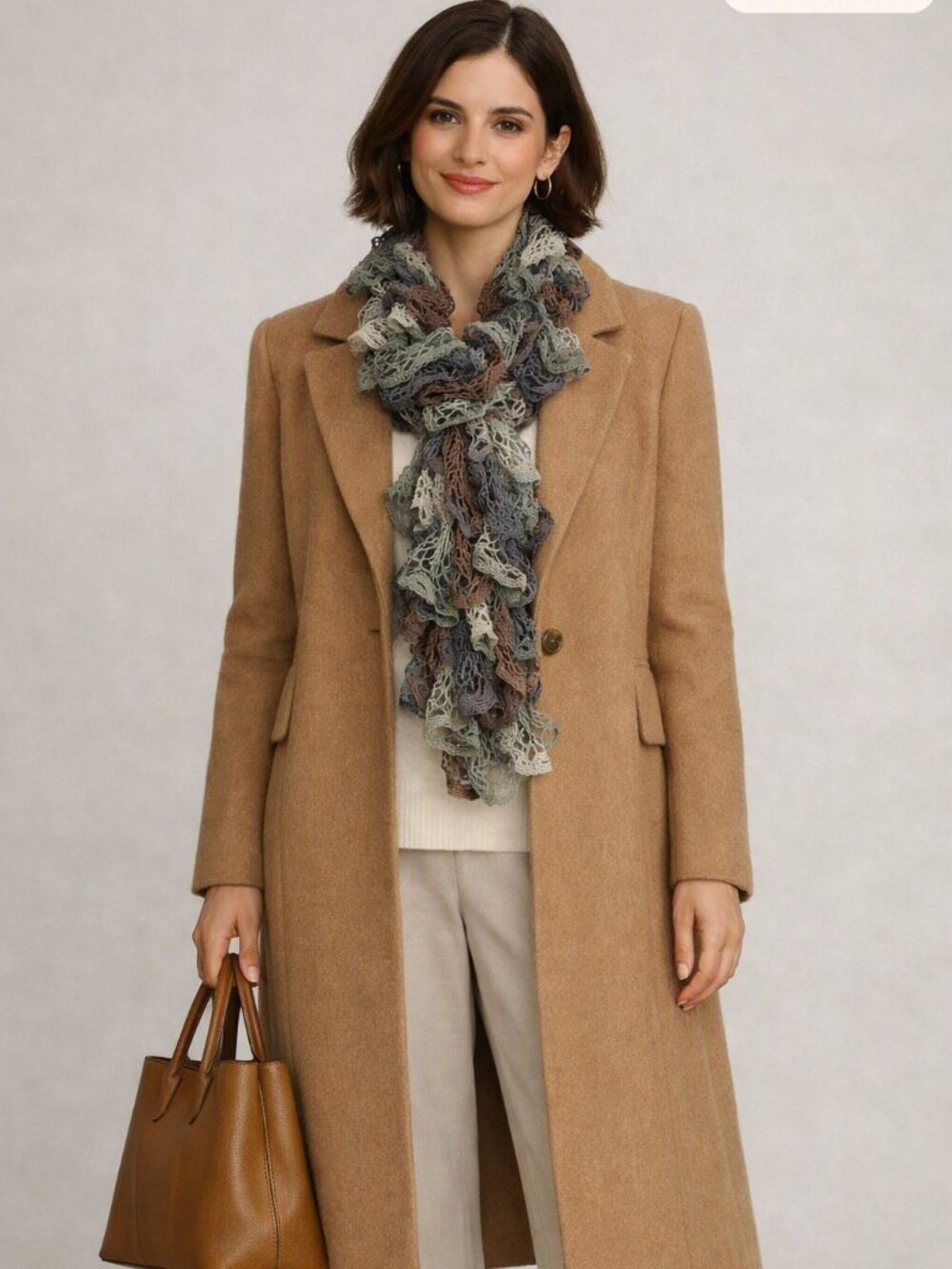Blue Brown and Gray Ruffle Scarf
